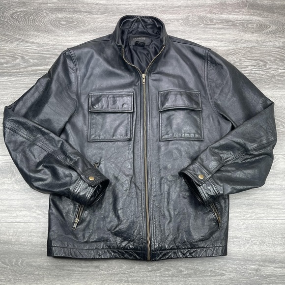 Express Leather Jacket Mens Large Bomber Zip Up Pockets Lined Classic Heavy